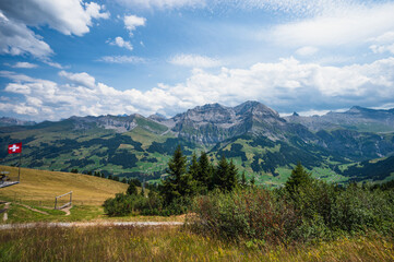 Adelboden, Switzerland - July 24, 2022 - Summer view of Adelboden village and city center