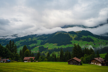 Adelboden, Switzerland - July 24, 2022 - Summer view of Adelboden village and city center