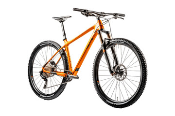 Fototapeta na wymiar Orange 29er mountain bike on transparent background. AI