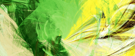 Art painting green background. Abstract bright texture. Modern paint banner. Fractal artwork for creative graphic design