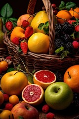Fototapeta na wymiar selection of freshly picked ripe fruits. Generative ai