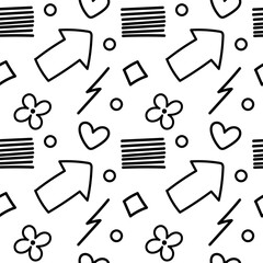 Abstract line elements elements black and white seamless pattern for wallpapers, textiles, fabrics, wrapping paper