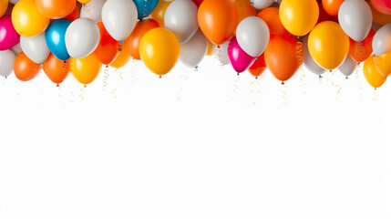 Coloured party balloons illustration against a white background. A.I. Generated.