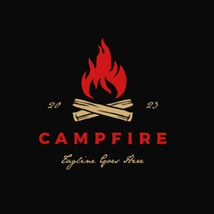 Vintage Hipster campfire bonfire logo design vector