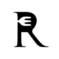 Initial Letter R with fork for Food Restaurant Logo Design Inspiration