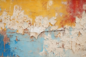 Close-up of an old painted wall with peeling paint