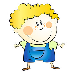 Cheerful cartoon boy in shorts and t-shirt