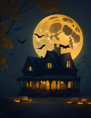 Fototapeta na wymiar a house with a full moon in the background, Artstation, gothic art, artstation hq, artstation hd, generative ai