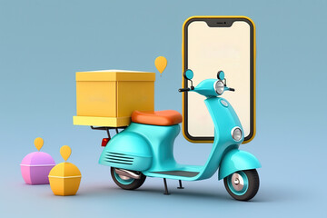 Fast delivery package by scooter on mobile phone. Generative AI