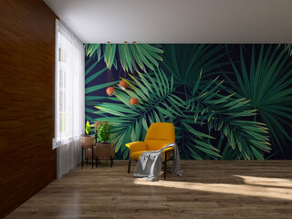 Room, armchair 3d render, 3d illustration