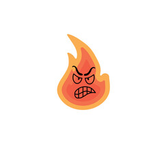 Angry fire colored icon on white background.  Cartoon character. Vector illustration. 
