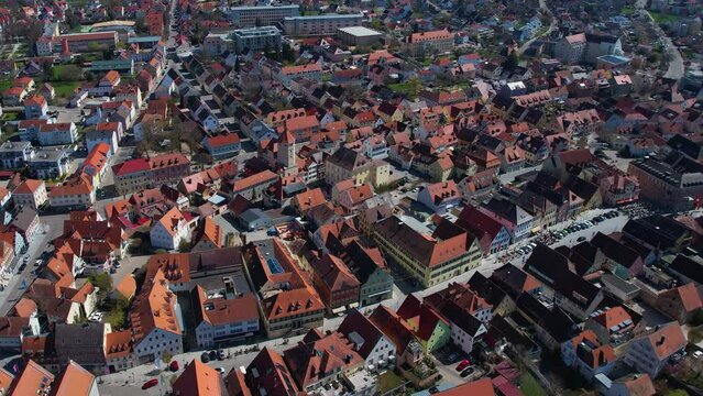 Aerial view around the old town center of the city Gunzenhausen in Germany