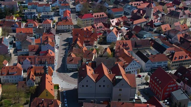 Aerial view around the old town center of the city Gunzenhausen in Germany