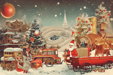 Generative ai. Christmas flat retro collage
