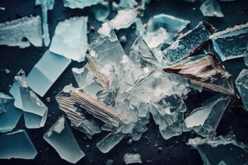 Close-up macro top view of broken ice. Generative AI - obrazy, fototapety, plakaty