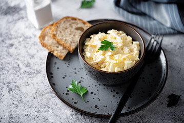 Squid egg mayonnaise salad in a bowl