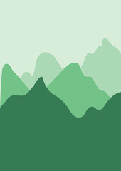 Forest landscape illustration in flat style with design hill. Green layers color background. Banner template for mobile phone screen saver theme, lock screen and wallpaper.