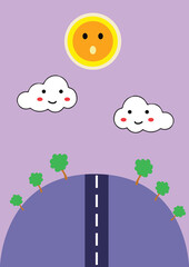 Earth on the summer day design illustration. Flat design. the wonderful day theme for Banner templates for mobile phones, screen saver theme, lock screen, and wallpaper.