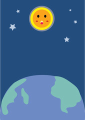 The night day on earth with the moon and stars illustration. The wonderful day theme for Banner templates for mobile phones, lock screen, and wallpaper.