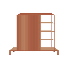 Wood dresser with shelves in japandi or scandinavian style. Vector flat illustration of house interior furniture on isolated background