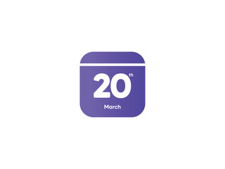 20th March calendar date month icon with gradient color, flat design style vector illustration