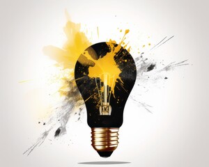 Lightbulb exploding with paint splatters, illustration, concept for an idea