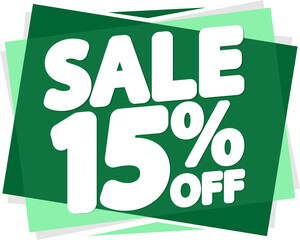 Sale 15% off, discount bubble banner on transparent background. PNG illustration