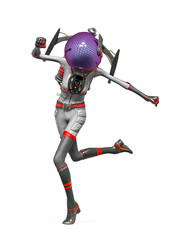 alien girl astronaut is doing a pin up run pose