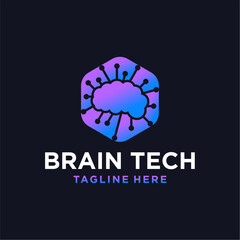 Brain technology smart logo icon design template