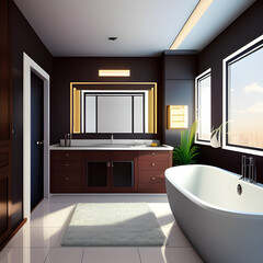 Fototapeta na wymiar Bathroom in art deco style. Stylish contemporary interior design. generative AI