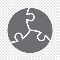 Simple icon of circle puzzle in grey.  Simple icon puzzle of three elements on transparent background for your web site design, logo, app, UI. EPS10.