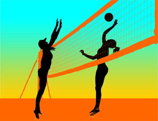 Fototapeta na wymiar voleibol de playa, silueta, mujer