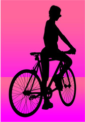 silueta, bici, mujer