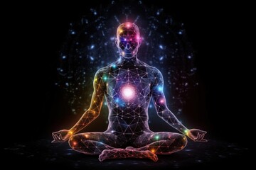 Pacifying spirituality Concept of meditation and spiritual practice, expanding of consciousness, chakras and astral body activation, mystical inspiration image, chakra human. - obrazy, fototapety, plakaty