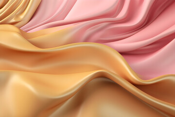 Obraz premium Abstract Background with 3D Wave Bright Gold and Pink Gradient Silk Fabric Generative AI