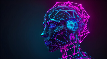 Artificial intelligence woman head portrait with intricate parts robotical cyber punk futuristic New Neon color Best  design generative ai
