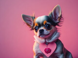 Portrait of a puppy chihuahua with a flower heart. ai generative