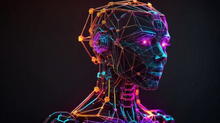 Obraz na płótnie Canvas Artificial intelligence woman head portrait with intricate parts robotical cyber punk futuristic New Neon color Best design generative ai