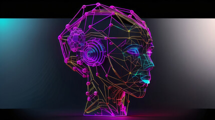Artificial intelligence woman head portrait with intricate parts robotical cyber punk futuristic New Neon color Best  design generative ai