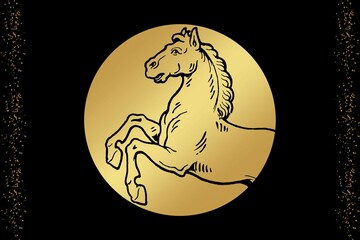 Printable golden  horse art for wall painting