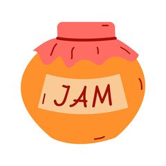 Orange jam. Glass jar with jelly, fresh berry isolated on white background