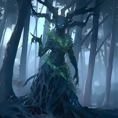Leshy in the forest, with an appearance of a feminine person, fantasy
