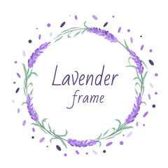 Lavender wreath. Delicate floral bouquet frame. Spring summer banner template