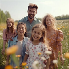 Obraz premium Families Enjoying Summer Outdoors in a Beautiful Rural Landscape