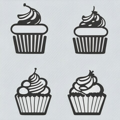 set of cupcake in various style, outline icon