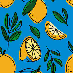 Seamless pattern beautiful orange fruits and leaves vector 