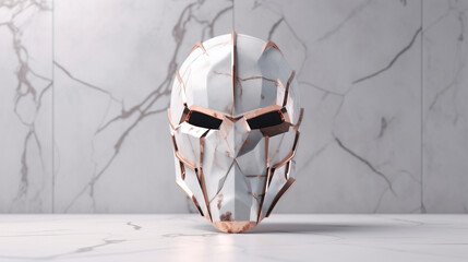 Cracked white marble character mask rendering - super villain / superhero mask made of marble stone
