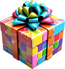 Illustration of a colorful festive christmas gift on transparent background