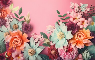 color valentine flower watercolor spring blossom happy background pastel design peonies. Generative AI.