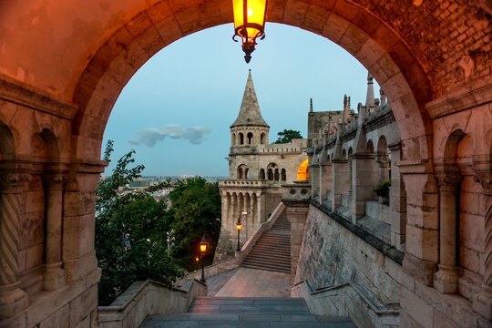 BUDAPESHT, HUNGARY. Famous gothic Fisherman's Bastion in Budapest, a tourist attraction in the evening on july 07, 2015 in Hungary